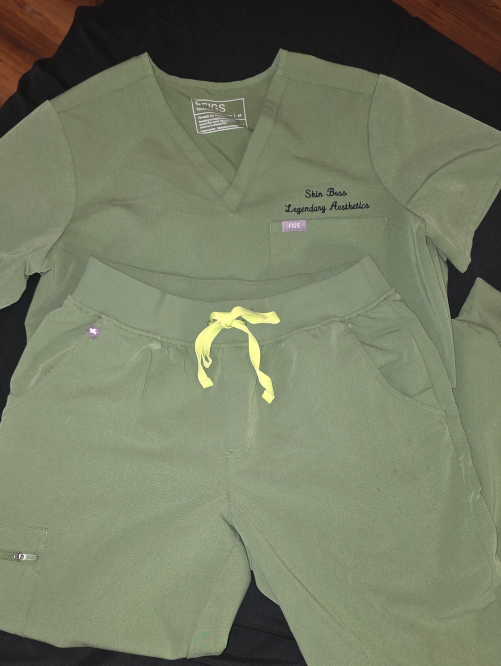 FIGS Olive Green Scrub Jogger with Yellow Drawstring